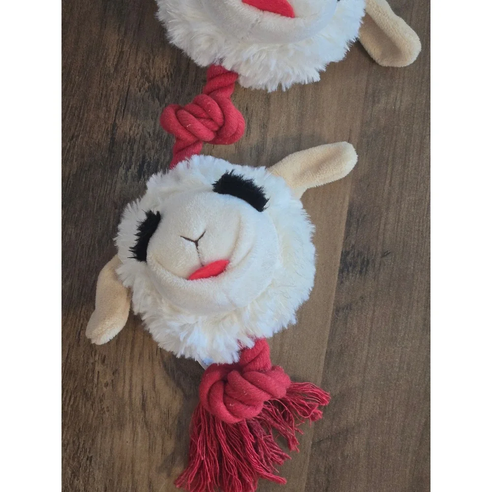 Lamb Chop Plush 3 Head Rope Dog Toy DreamWorks Shari Lewis White Red 2024